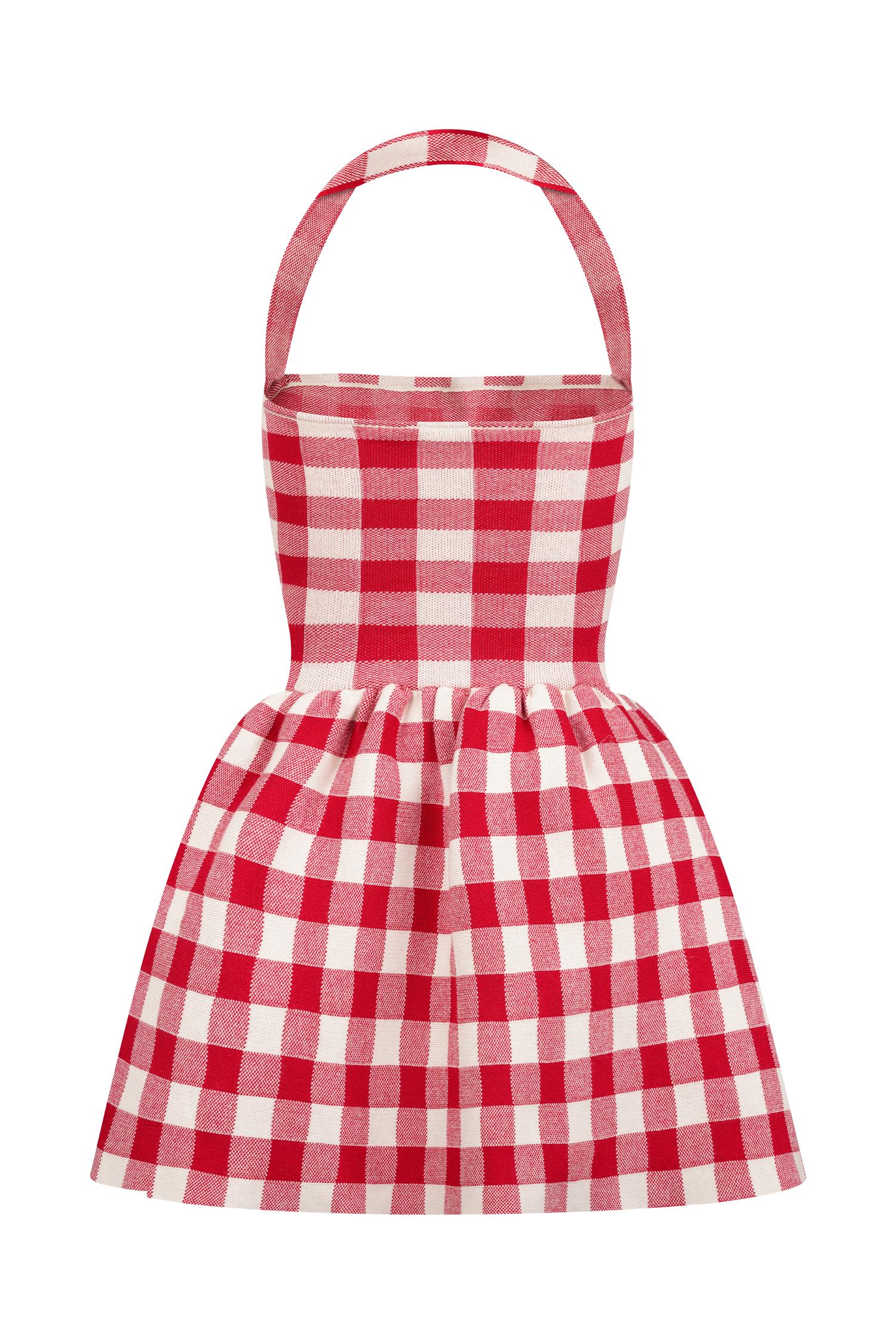 Lindsay Halter Knit Mini Dress - Red Gingham Product Image