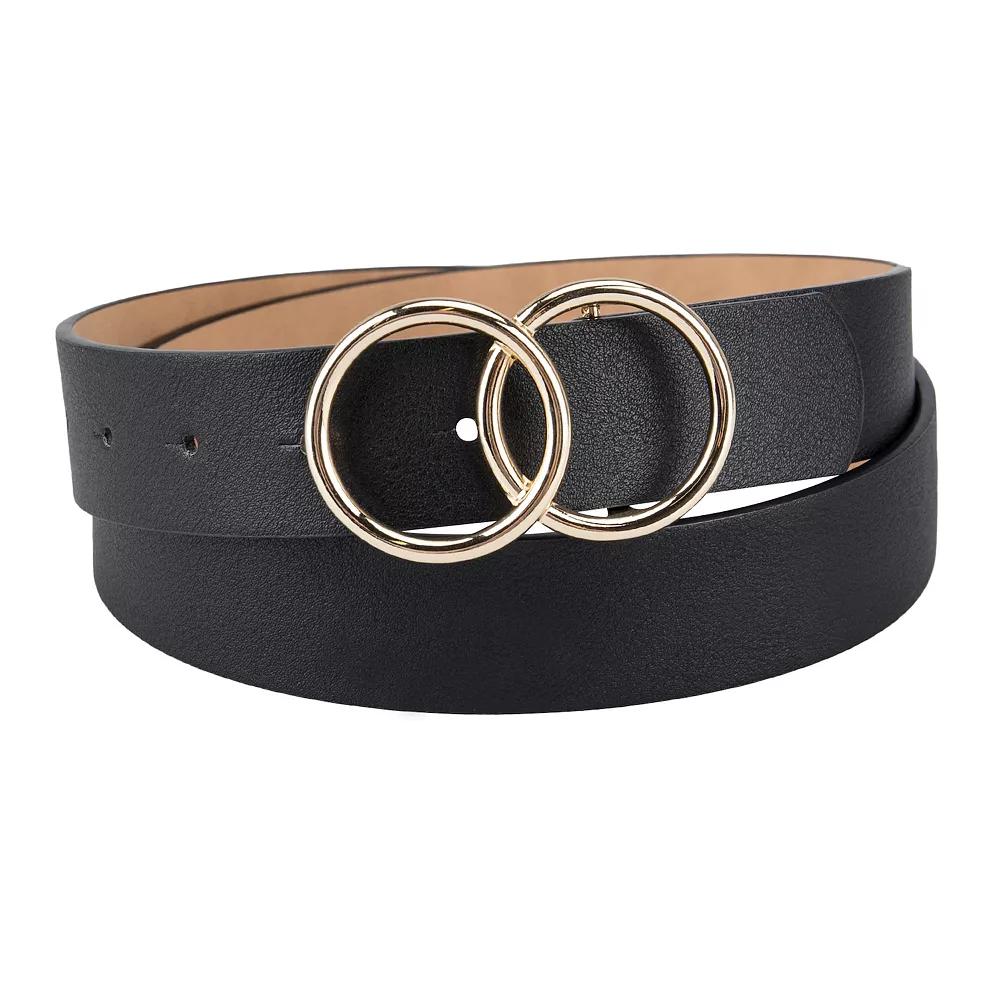 Women's LC Lauren Conrad Interlocking Double Circle Buckle Black Dress Belt,  Product Image