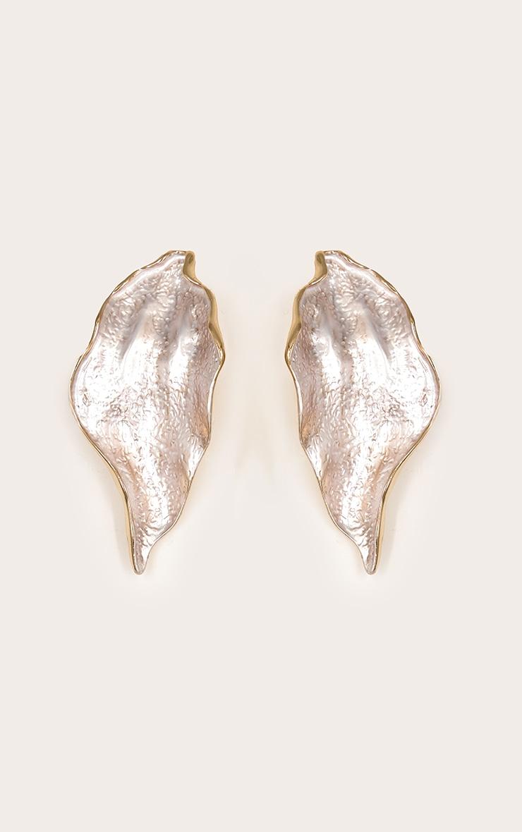 Gold Leaf Statement Earrings With Pearl Detail Product Image