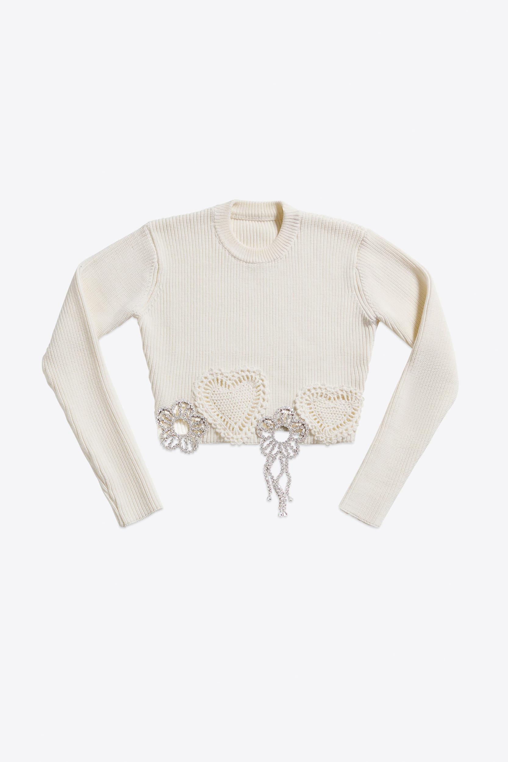 Crystal Crochet Flower Cropped Sweater Product Image