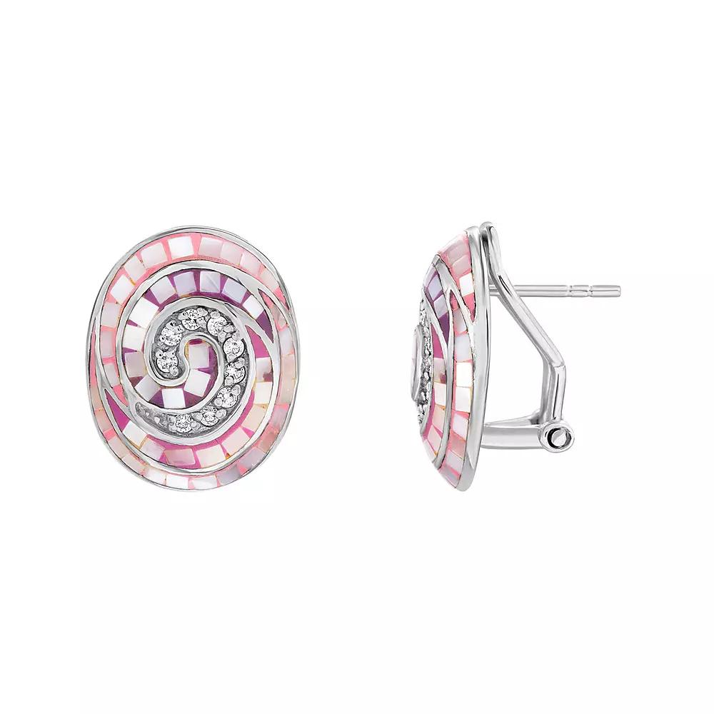 Sterling Silver Mother-of-Pearl Mosaic Swirl Earrings, Women's Product Image