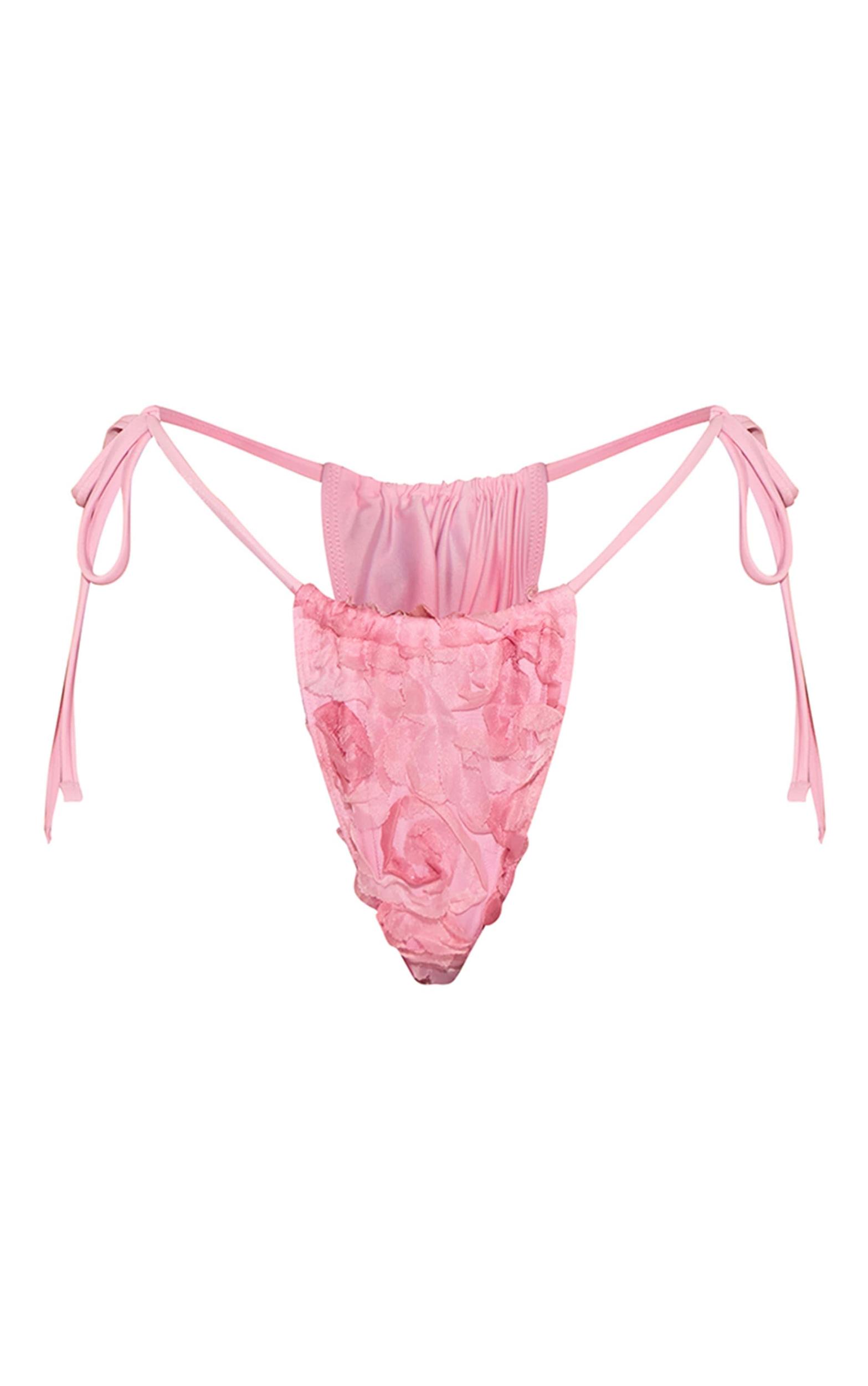 Pink Textured Mesh Tie Side Bikini Bottoms Product Image
