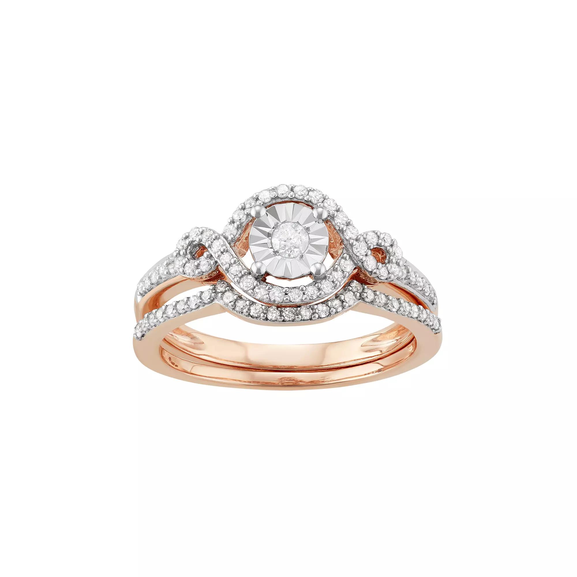 10k Rose Gold 3/8 Carat T.W. Diamond Halo Engagement Ring Set, Women's, 10k Rgold Product Image
