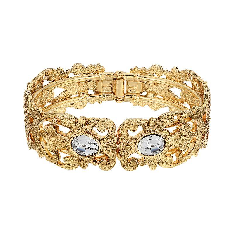1928 Gold Tone Simulated Crystal Filigree Cuff Bracelet, Womens, Pink Product Image