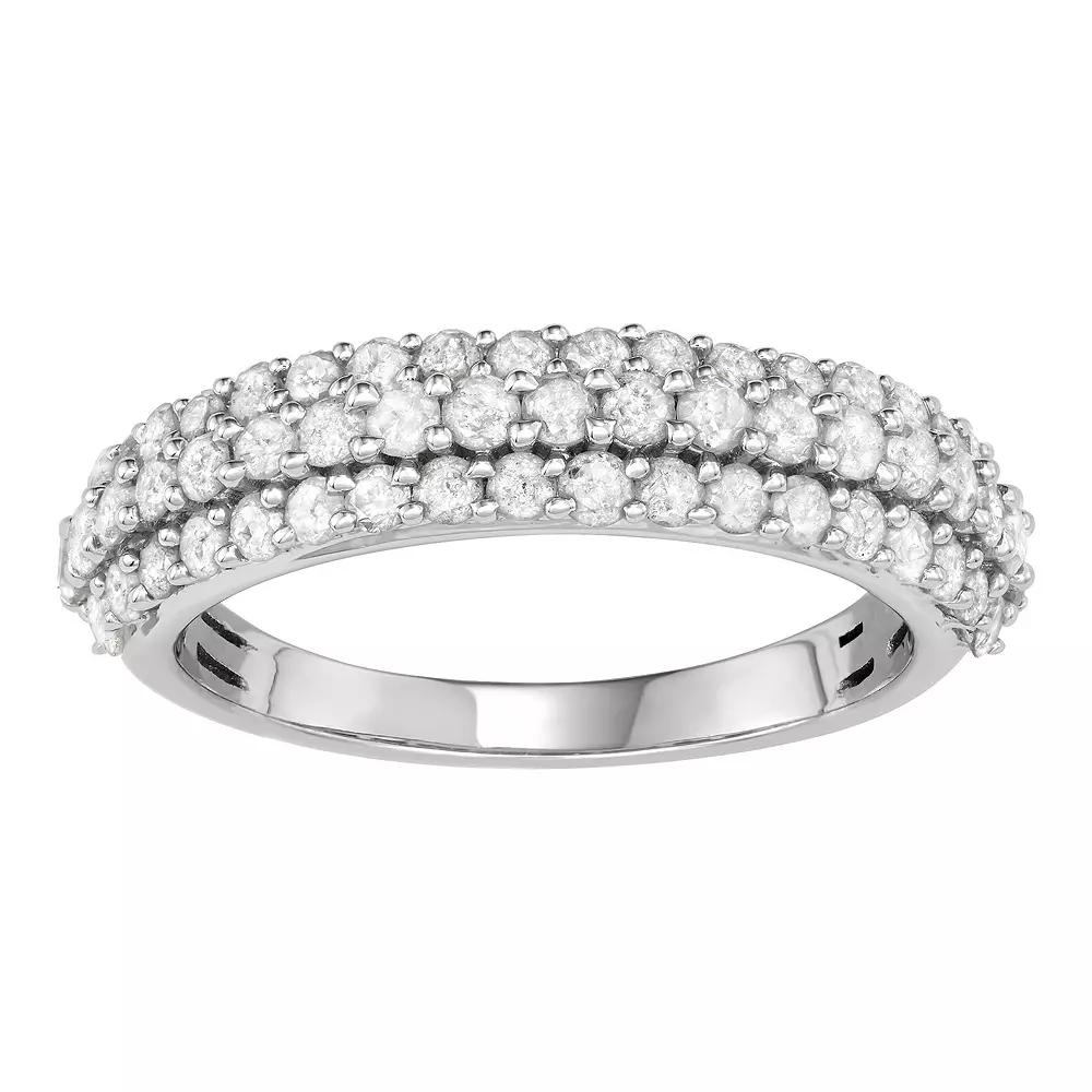 Jewelexcess Sterling Silver 1 Carat T.W. Diamond Triple Row Ring, Women's, Size: 6 Product Image