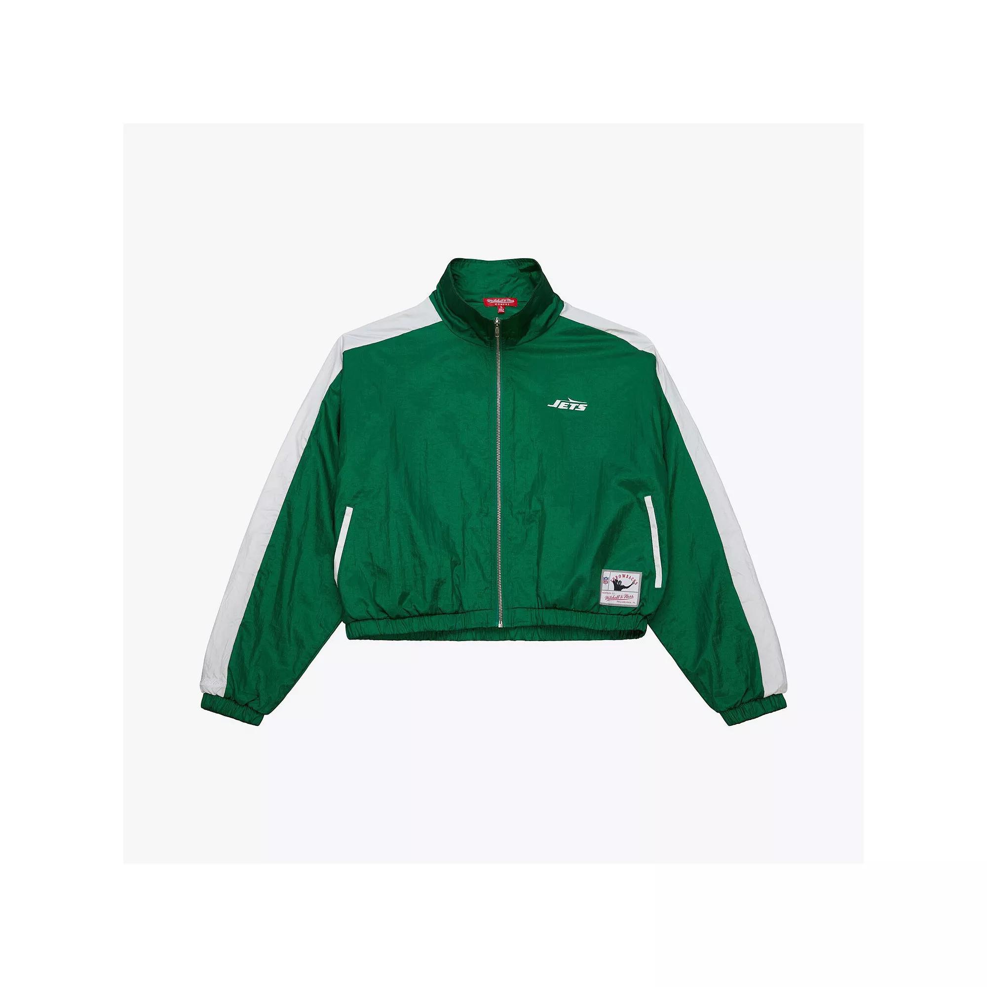Women's Mitchell & Ness Green New York Jets Nylon Cropped Full-Zip Jacket,  Product Image