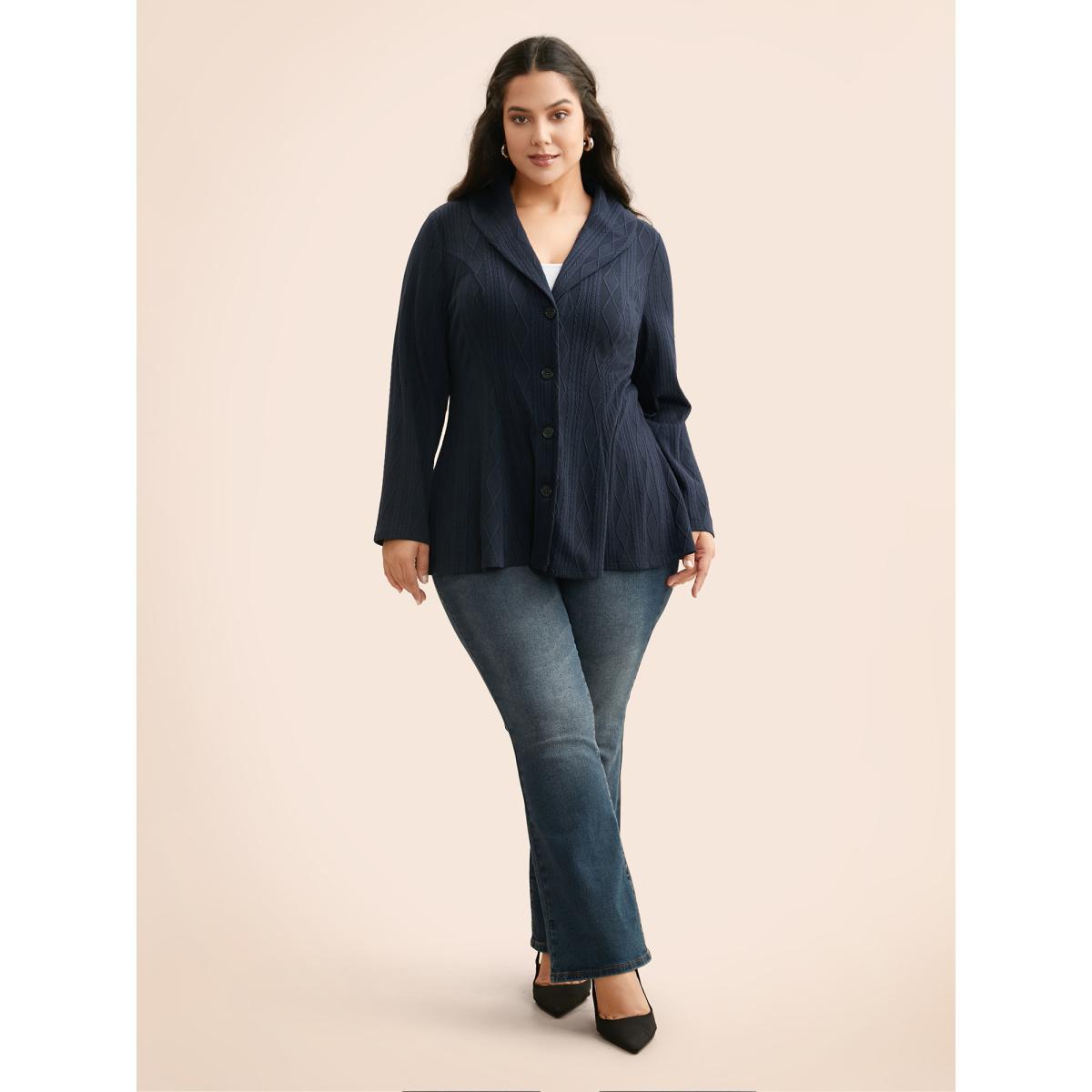 Plus Size Lapel Collar Texture Button Up Jacket Women Indigo Texture Bodycon Everyday Jackets BloomChic 30/6X Product Image