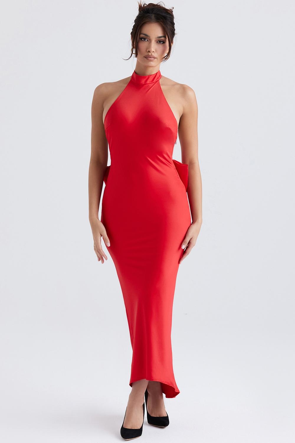 Ilaria  red bow halter dress Product Image