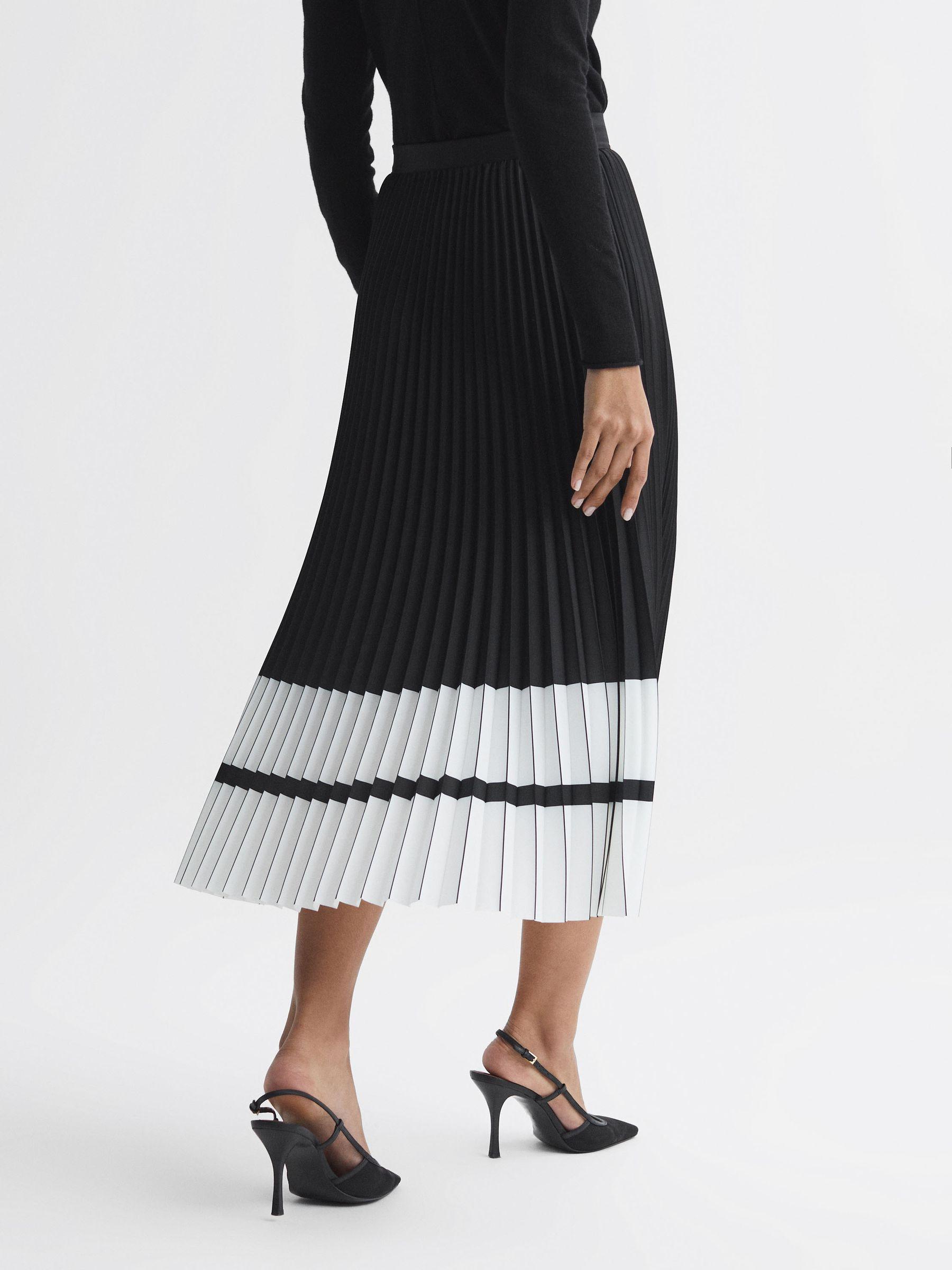 High Rise Pleated Midi Skirt in Black/White Product Image