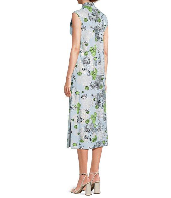 Jude Connally Kristen Coral Reef Print Jude Cloth Stretch Knit Wrinkle-Free Split V-Neck Sleeveless A-Line Midi Dress Product Image