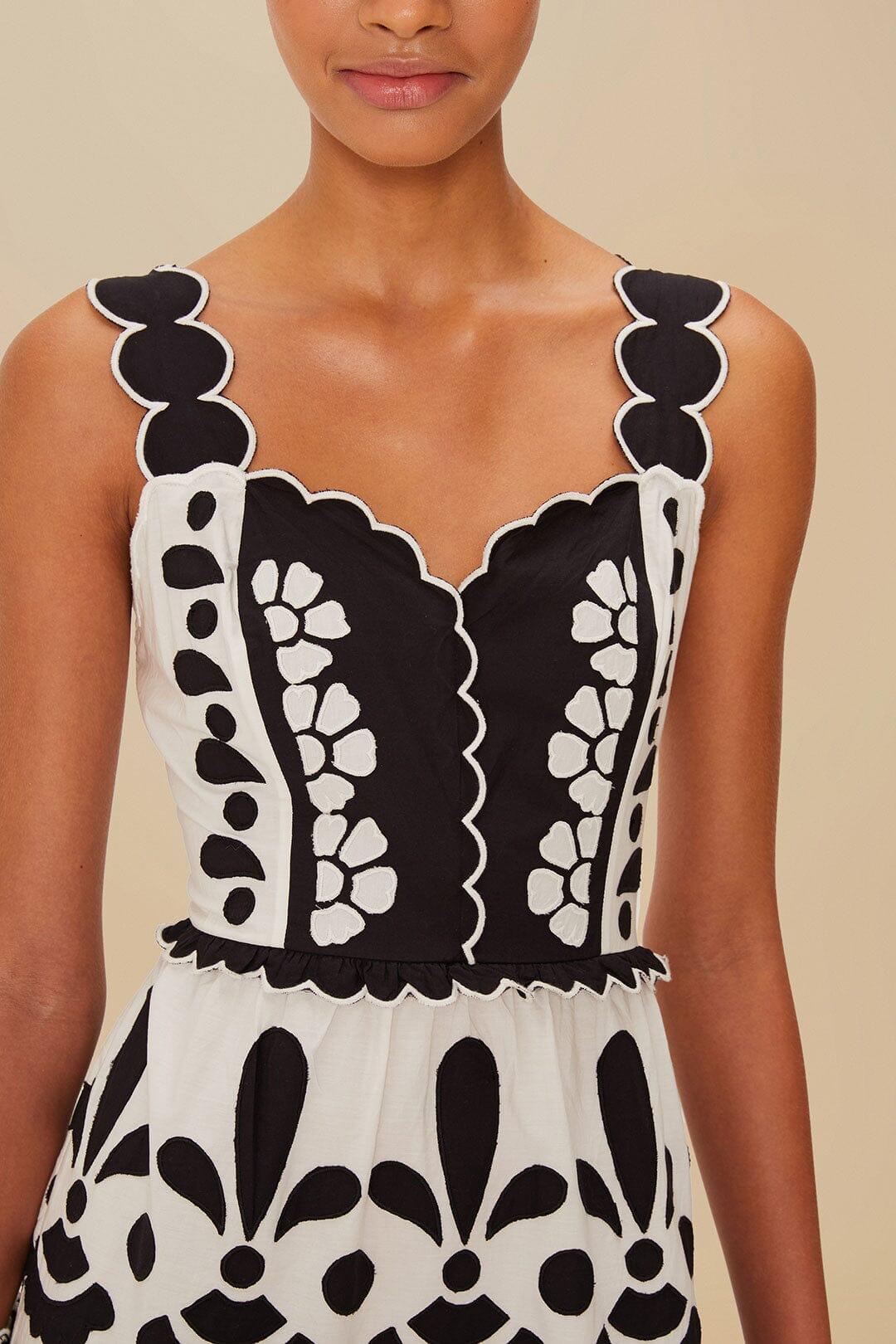 Black And White Summer Cutwork Organic Cotton Midi Dress Product Image