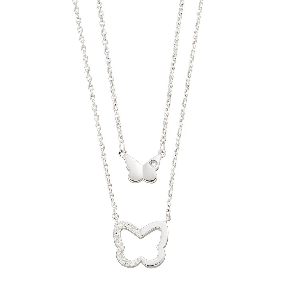 City Luxe Cubic Zirconia Butterfly Necklace Set, Women's, Silver Tone Clear Product Image