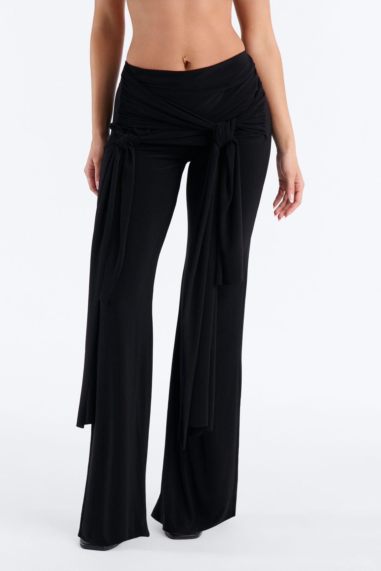 Sakura High Rise Tie Waist Flare Pants - Black Female Product Image