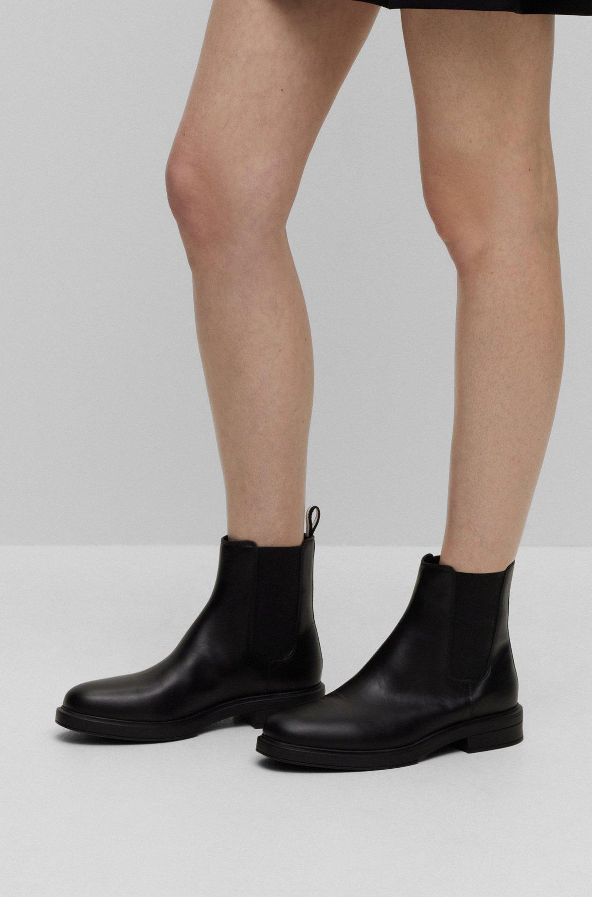 BOSS - Leather Chelsea boots with branded trim and signature stripe - Black Product Image