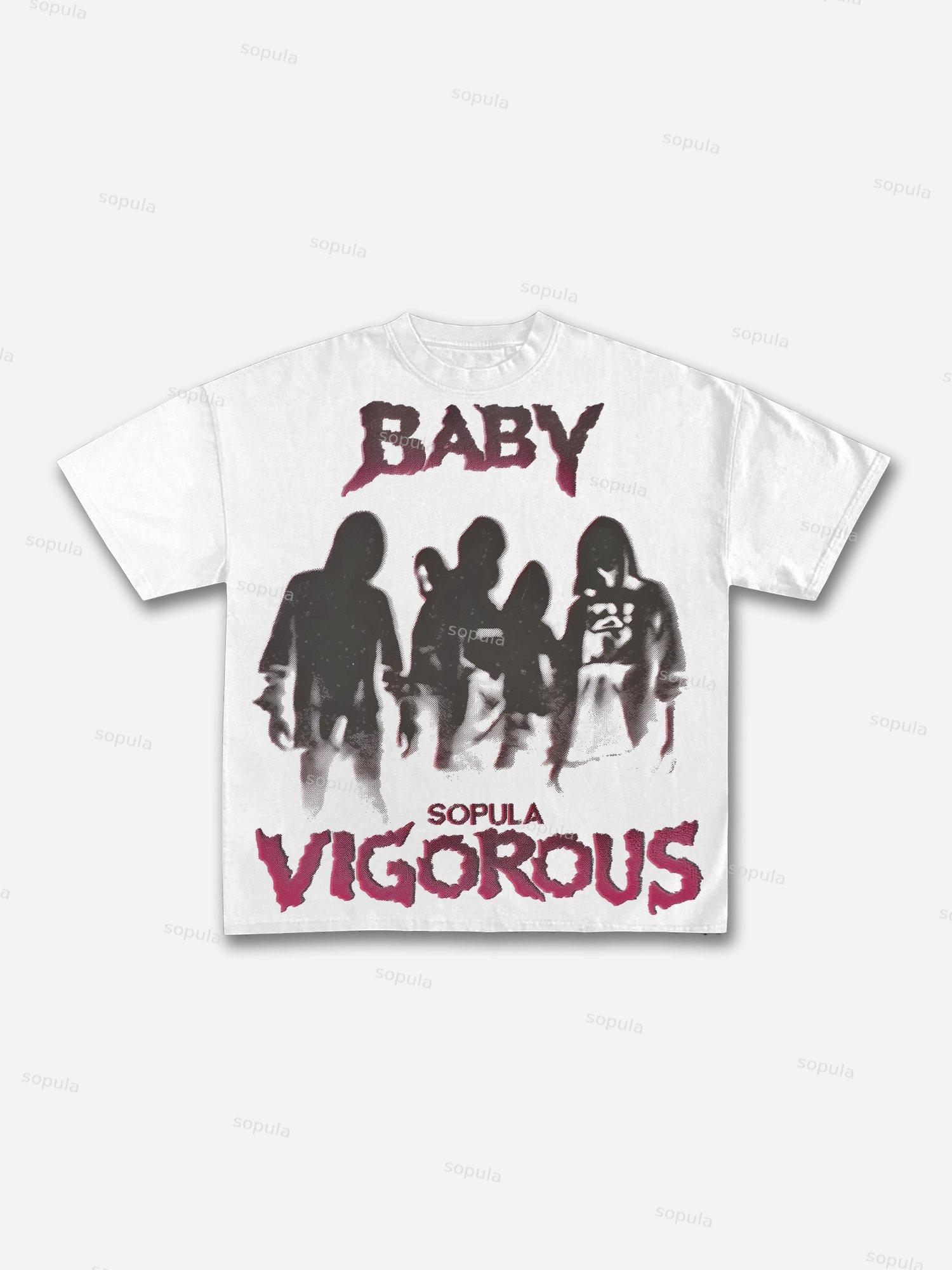 Sopula Retro Virtual Shadow Graphics Cotton T-shirt Product Image