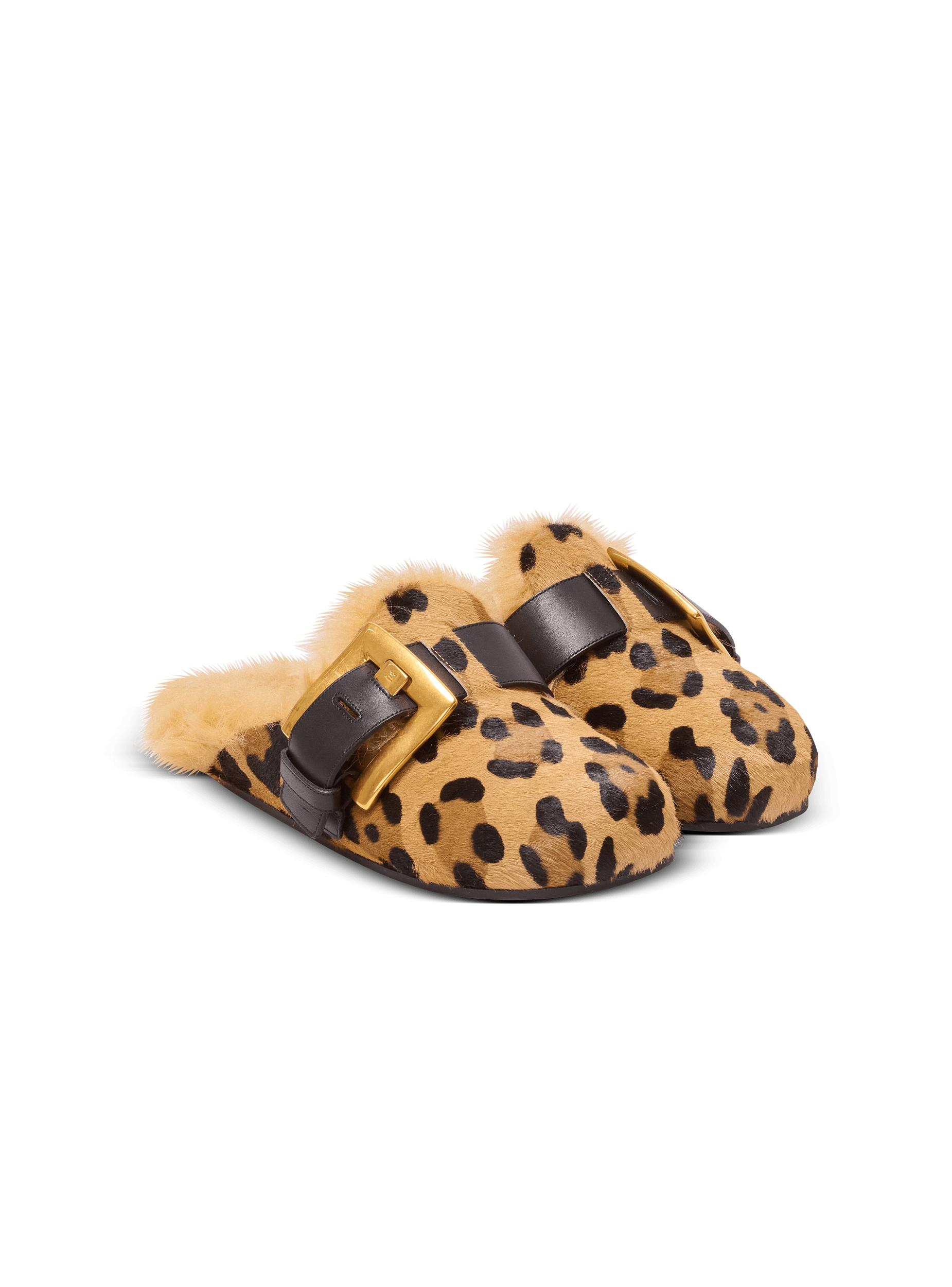 Anthem leopard print ponyskin leather and faux fur mules Product Image