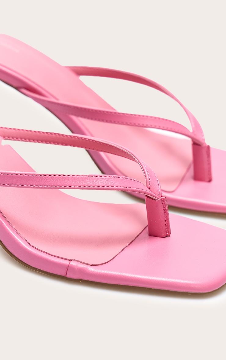 Pink Pu Square Toe Thong Mid Stiletto Heeled Mules Product Image