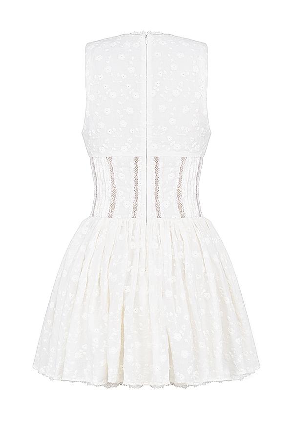 Sarita  white cotton broderie anglais plunge mini dress Product Image