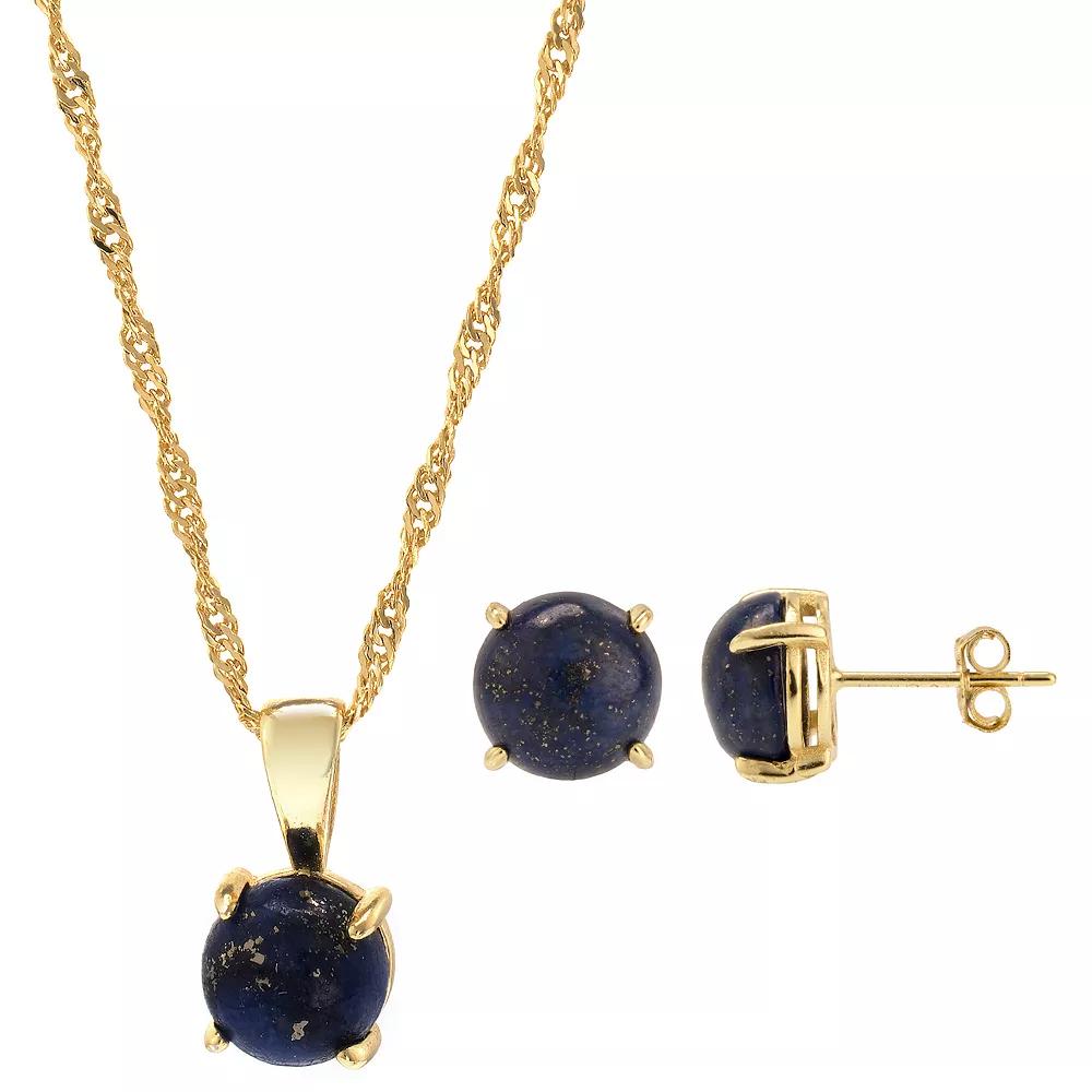 Gemistry 14k Gold Over Silver Lapis Lazuli Stud Earrings & Necklace Set, Women's, Size: 18", Gold Tone Product Image