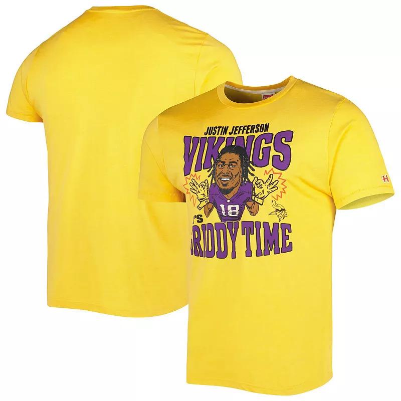 Men's Homage Justin Jefferson Gold Minnesota Vikings Caricature Player Tri-Blend T-Shirt, Size: Large Product Image