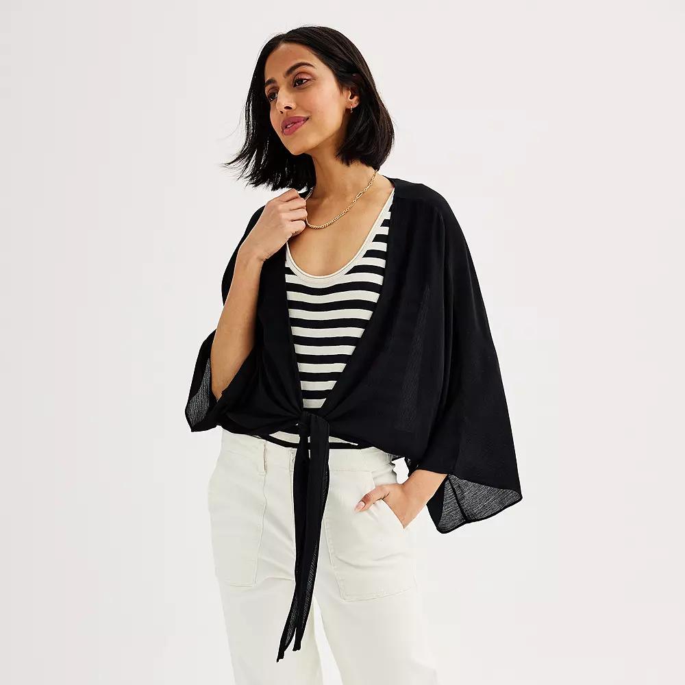 Women's Sonoma Goods For Life® Tie Front Ruana, Black Product Image