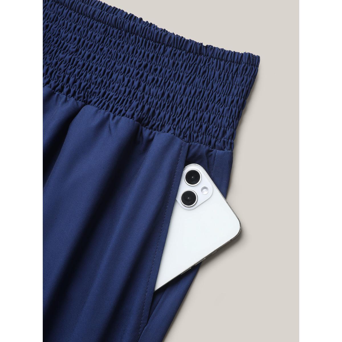 Plus Size Contrast Geo Print Hem Wide-Leg Pants Women Indigo Resort Loose Mid Rise Vacation Pants BloomChic 10/M Product Image