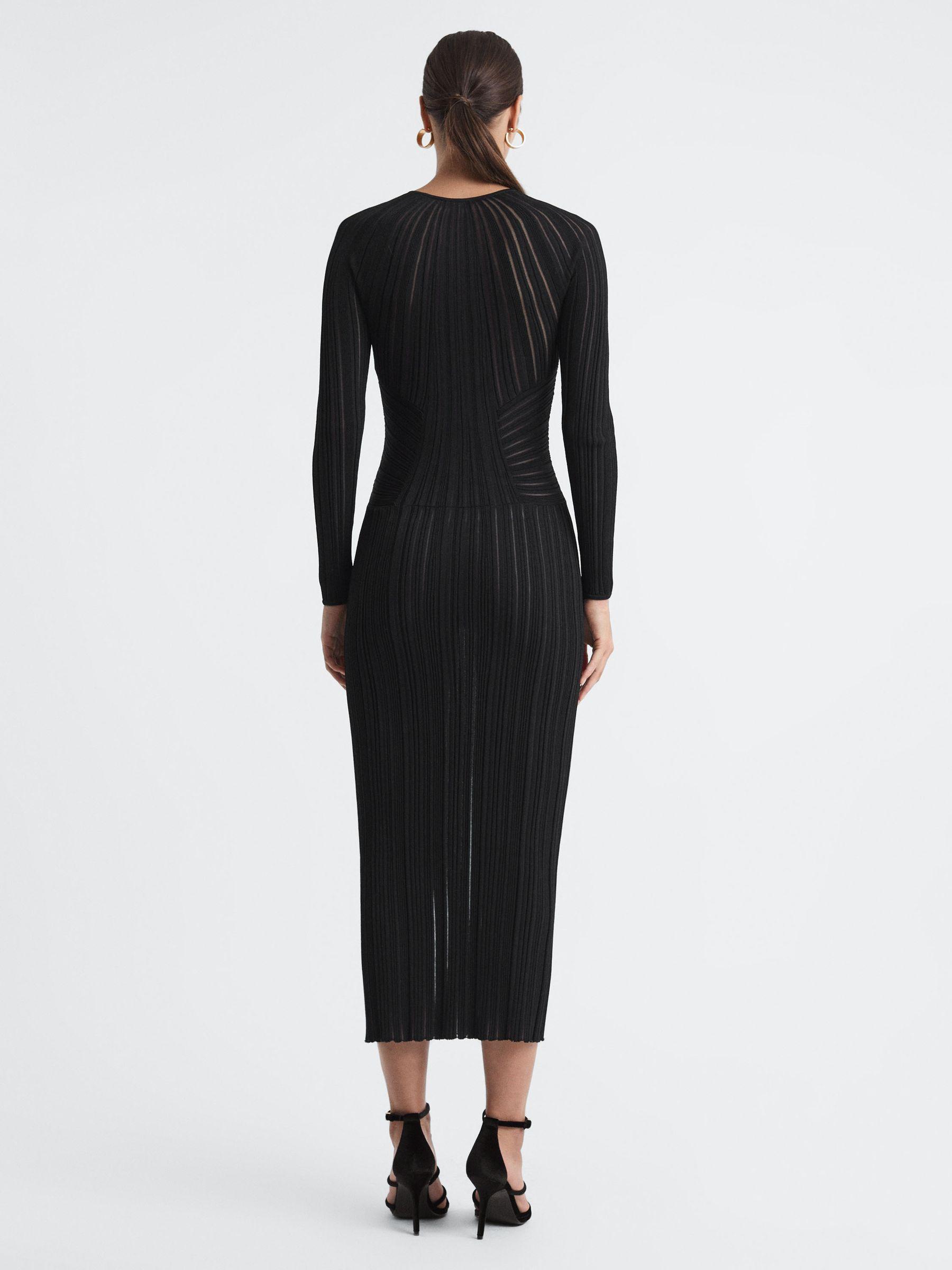 Sheer Striped Bodycon Midi Dress in Black Product Image