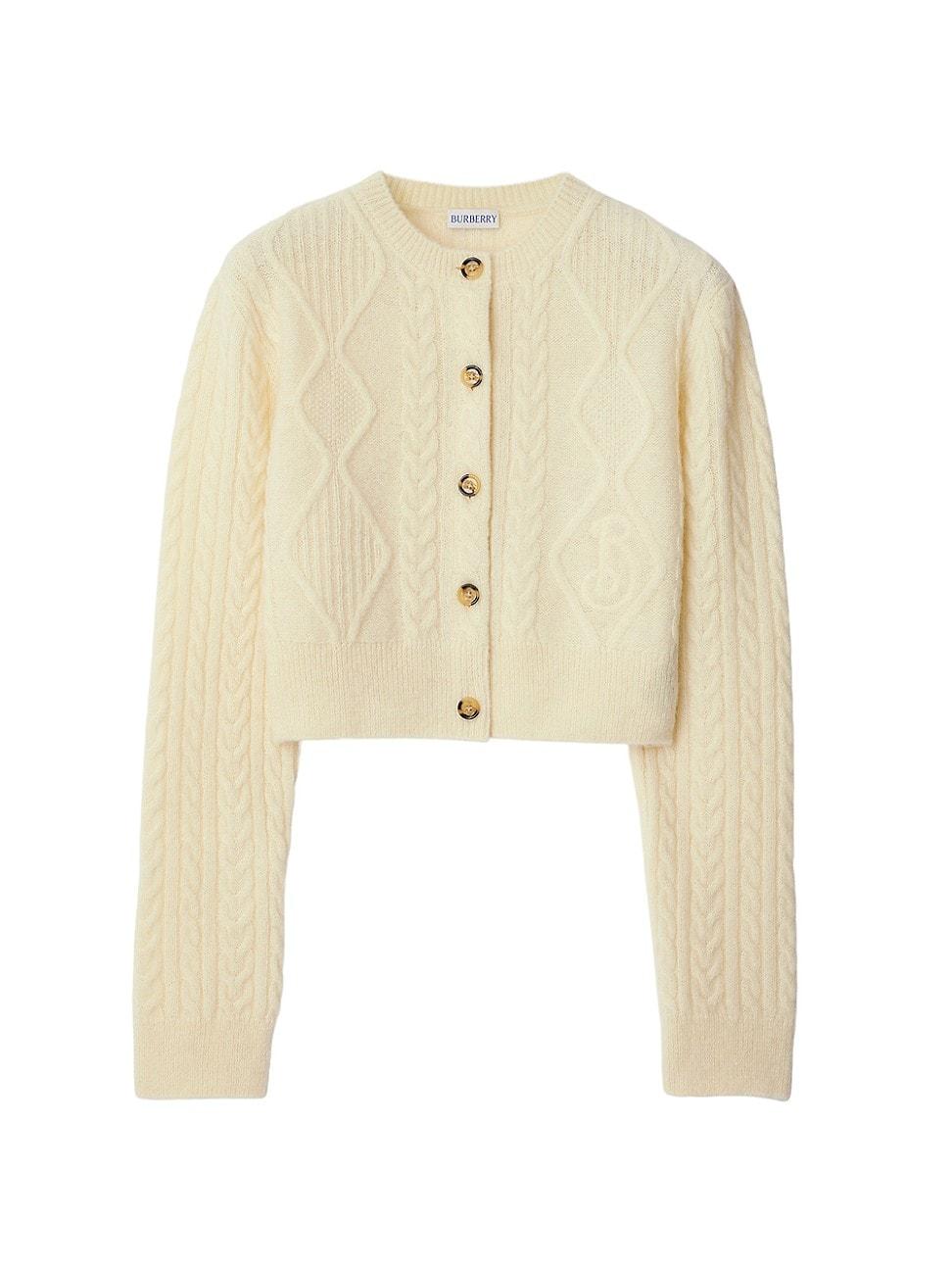 Womens Alpaca Wool-Blend Cable-Knit Crop Cardigan Product Image