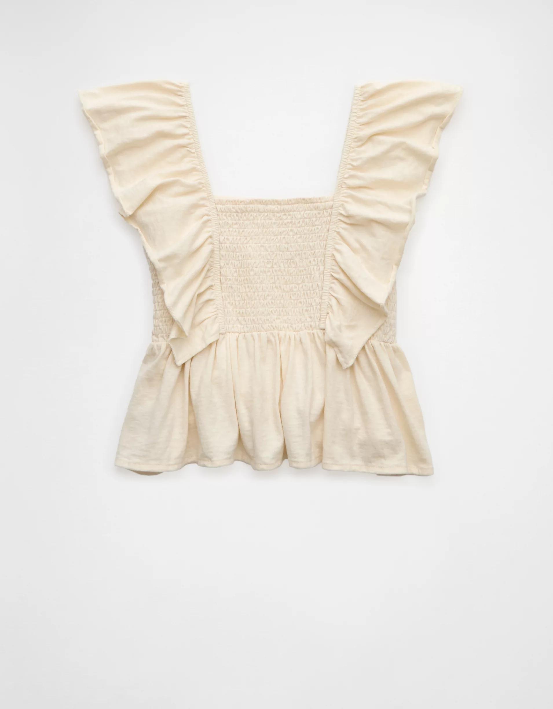 AE Sunchaser Knit Flutter Sleeve Babydoll Shirt Product Image