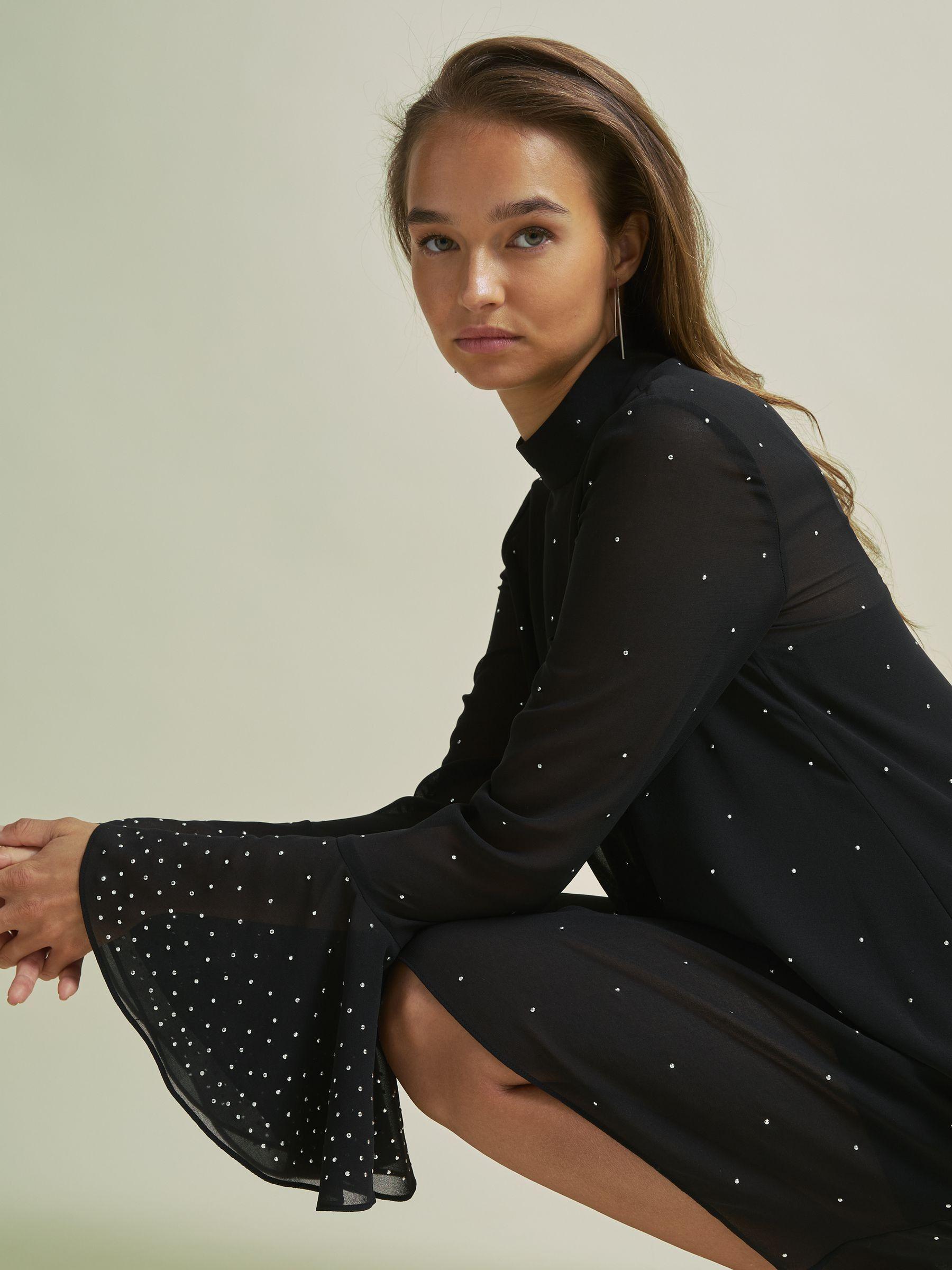 Florere Rib Knit Metallic Thread Midi Dress in Black Product Image