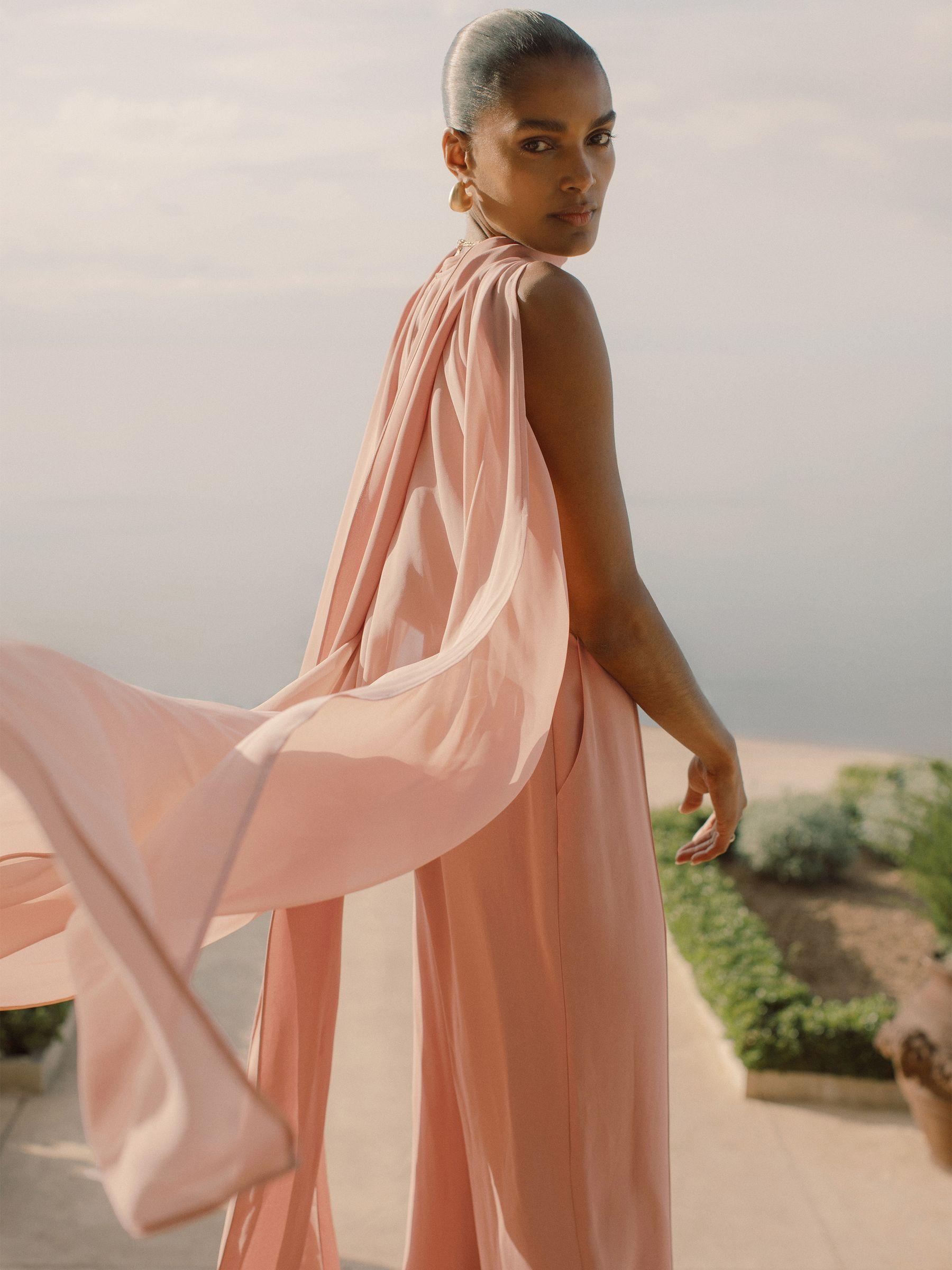 Wide-Leg Cape Jumpsuit in Pink Product Image