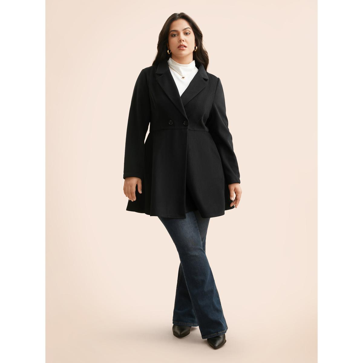 Plus Size Suit Collar Button Up Slightly Stretchy Jacket Women Black Button Bodycon Side seam pocket Everyday Jackets BloomChic 28/5X Product Image