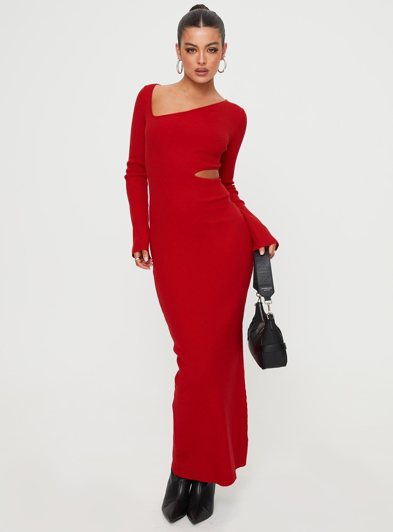 Whitley Cut Out Knit Maxi Dress Red Product Image