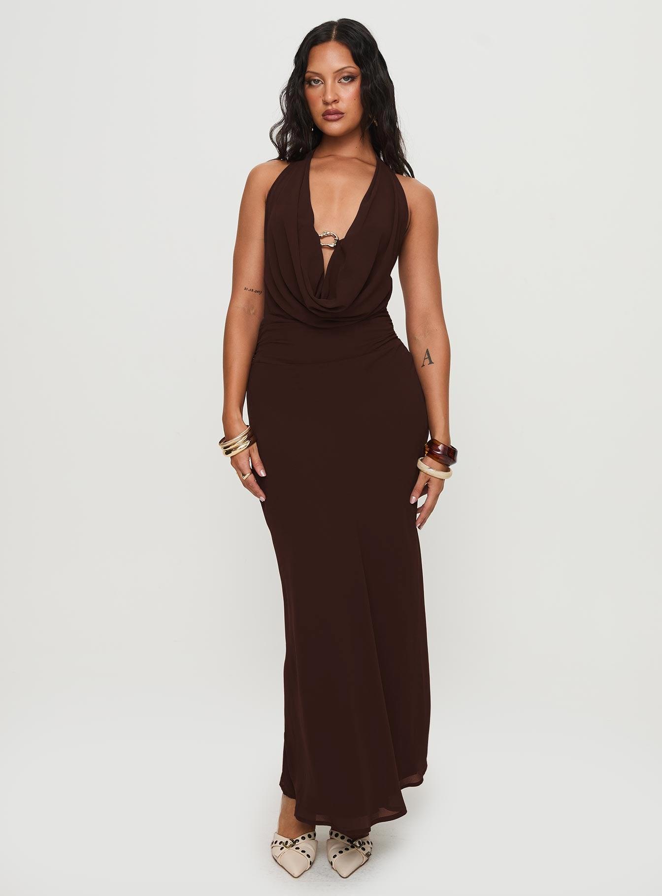 Alejandria Cowl Neck Maxi Dress Chocolate Product Image