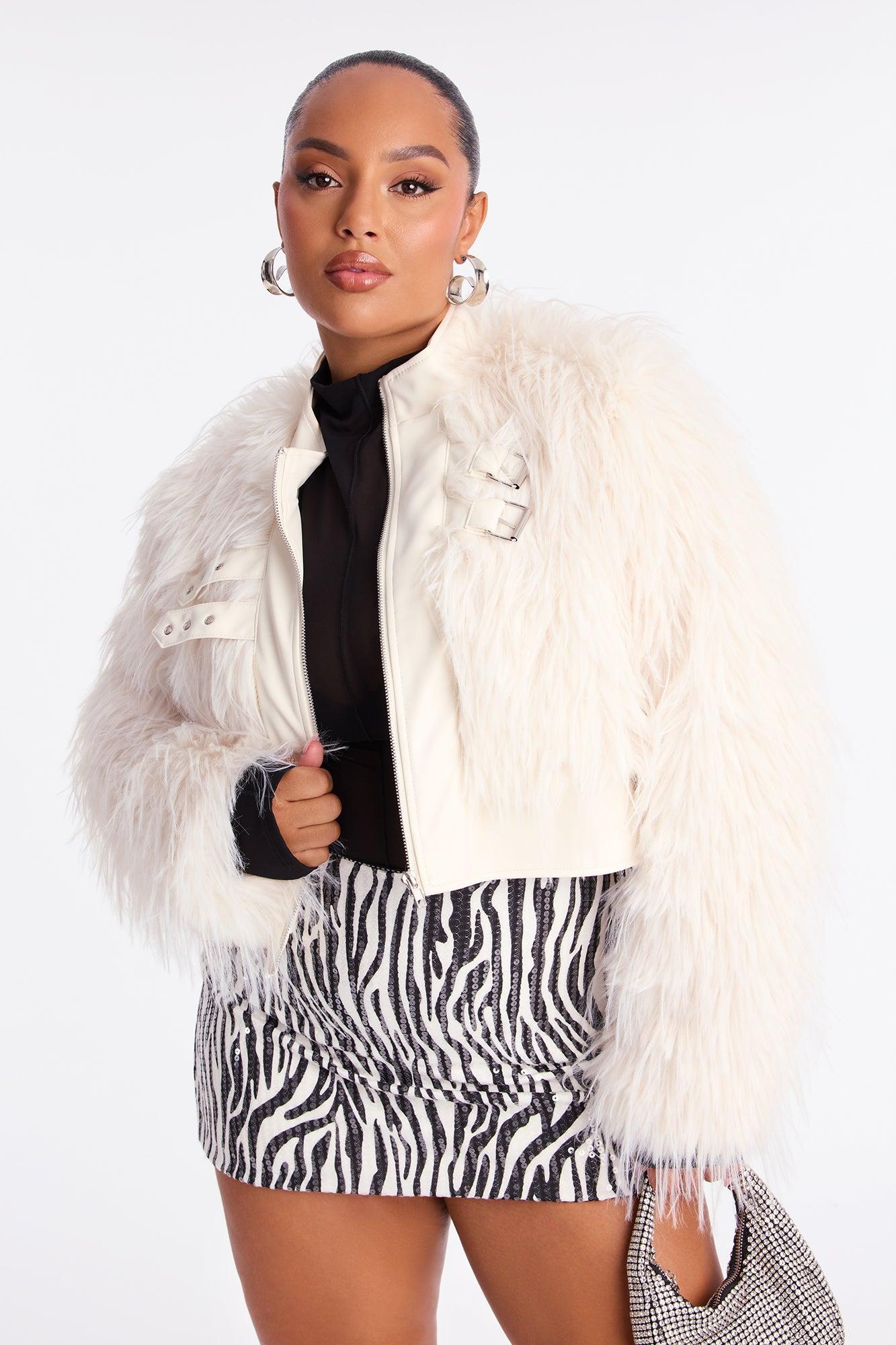 Bad Habits Faux Fur Jacket - Ivory Female Product Image