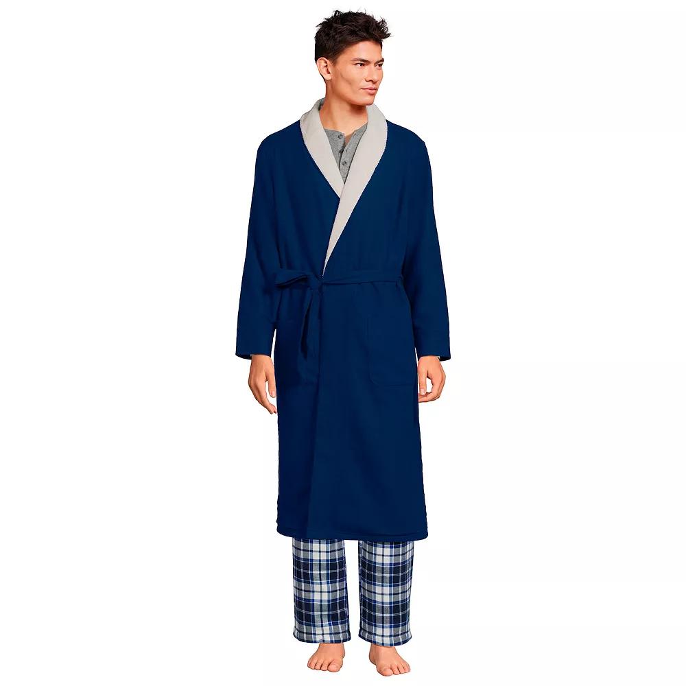 Men's Lands' End Sherpa-Lined Flannel Robe,  Product Image