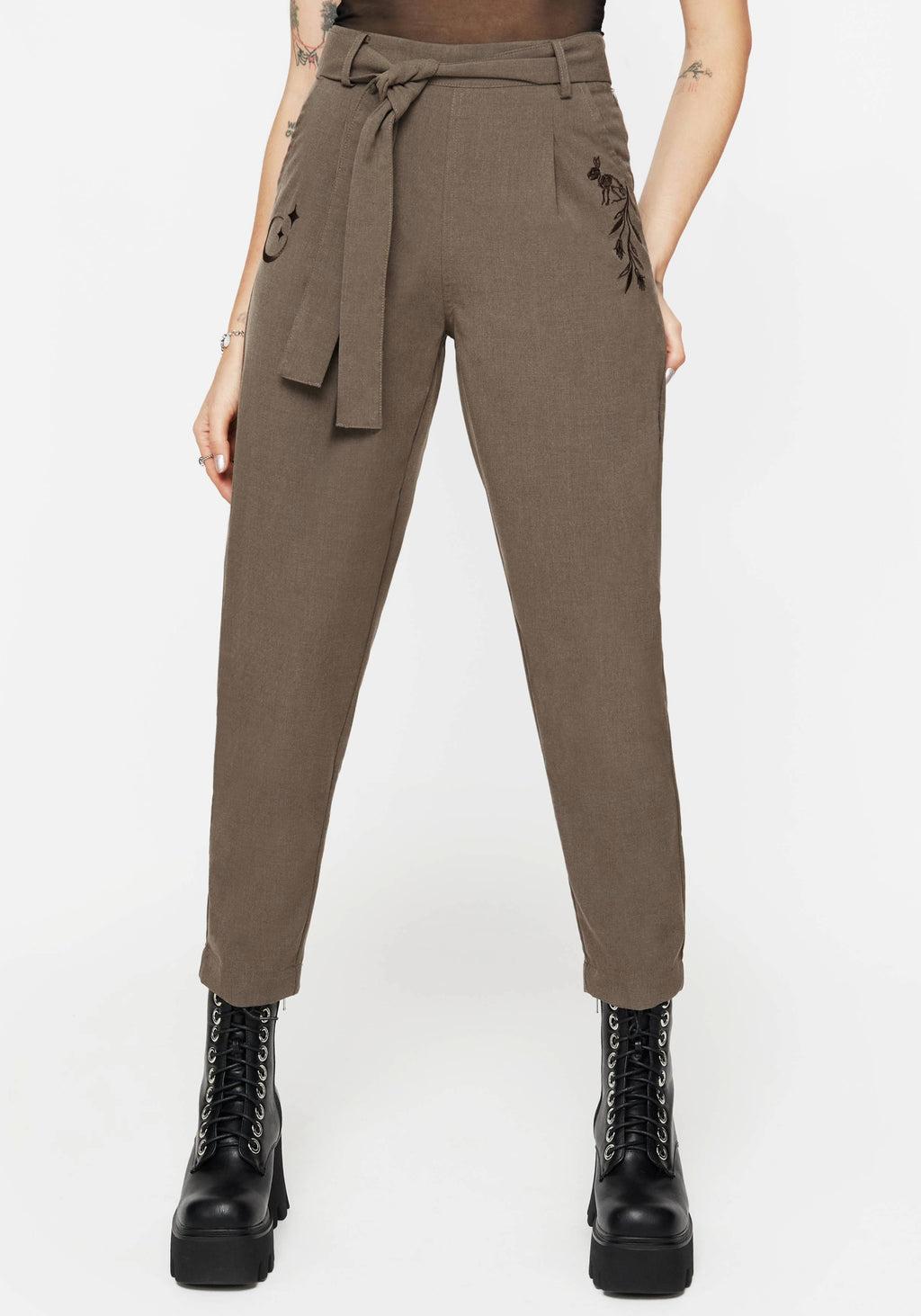 Hester Embroidered Tapered Trousers - Brown Product Image
