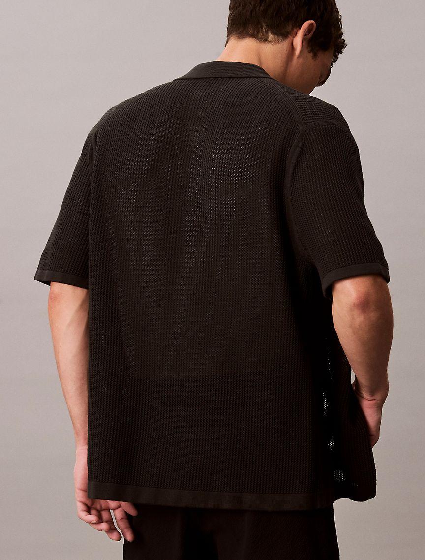 Cotton Mesh Button-Down Sweater Product Image