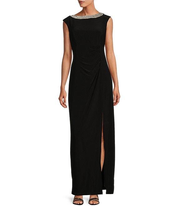 Alex Evenings Sleeveless Embellished Crew Neck Front Slit Gown Product Image