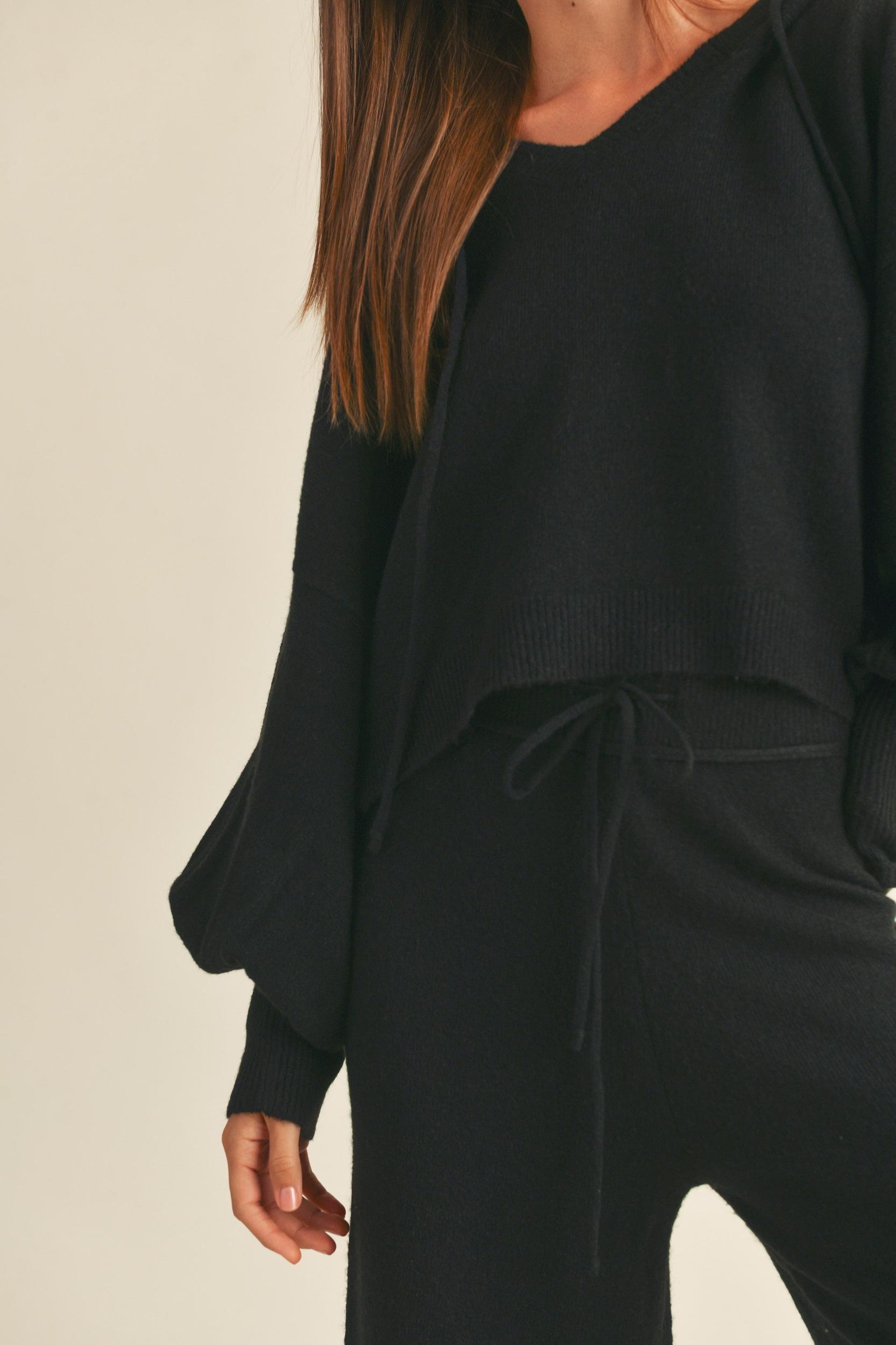 Balloon Sleeve Knit Hoodie Sweater Product Image