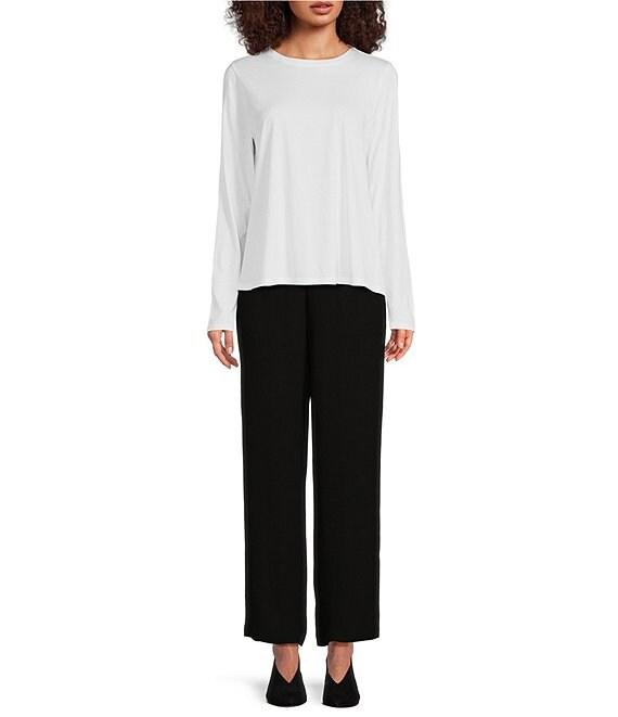 Eileen Fisher Silk Georgette Crepe Elastic Waist Pants Product Image