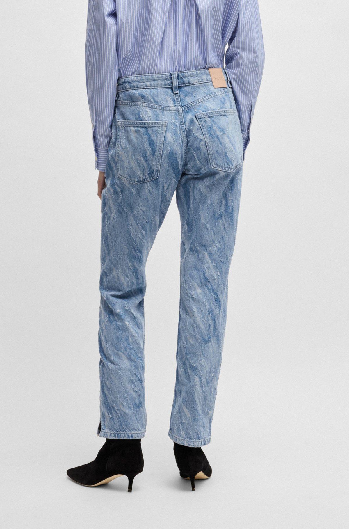 Slim-fit jeans in laser-patterned blue denim Product Image