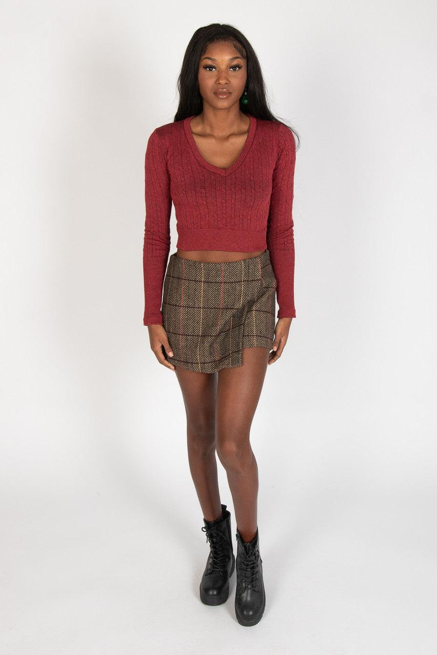 Cable Knit V Neck Crop Top Product Image