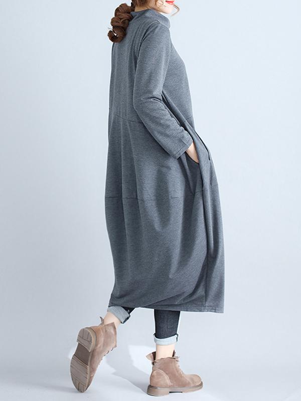 Casual Loose Plus Size Solid Color Hooded Midi Dresses Product Image