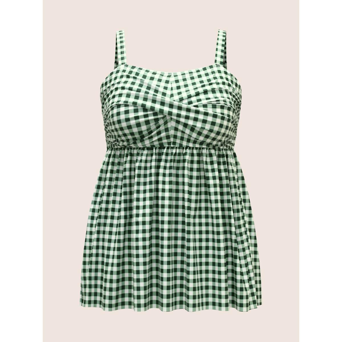 Plus Size Gingham Twist Front Adjustable Straps Swim Top Women's Swimwear Truegreen Beach Twist High stretch Bodycon Heart neckline Curve Swim Tops BloomChic 18-20/2X Product Image