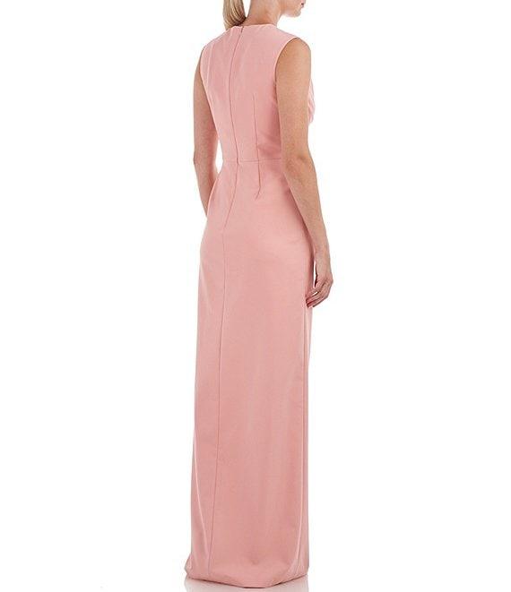 Kay Unger Stretch V-Neck Sleeveless Pleated Bodice Gown Product Image