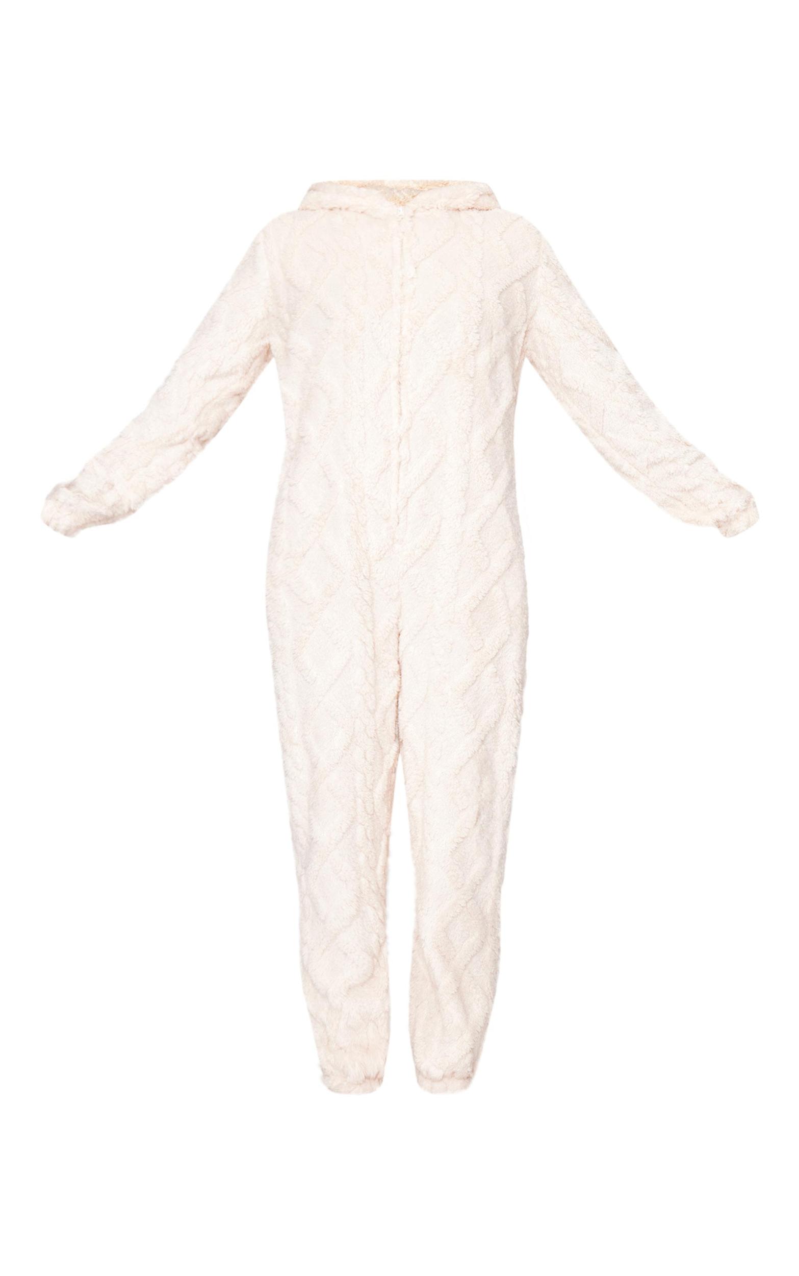 Cream Cable Fleece Hooded Onesie Product Image