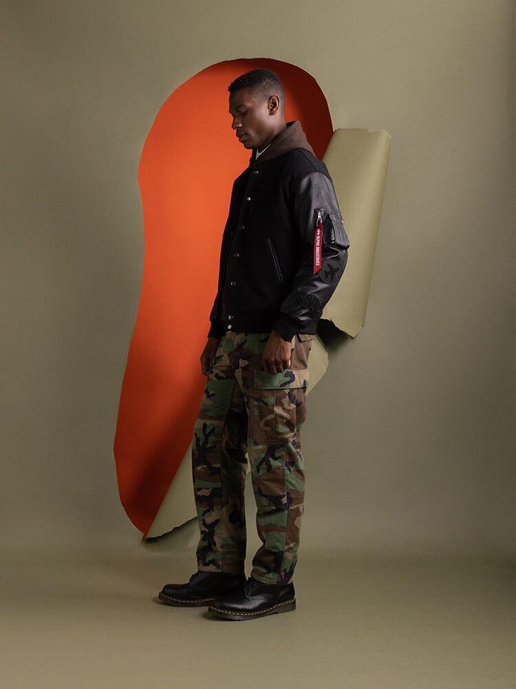 FAUX LEATHER MA-1 VARSITY BOMBER JACKET Male Product Image