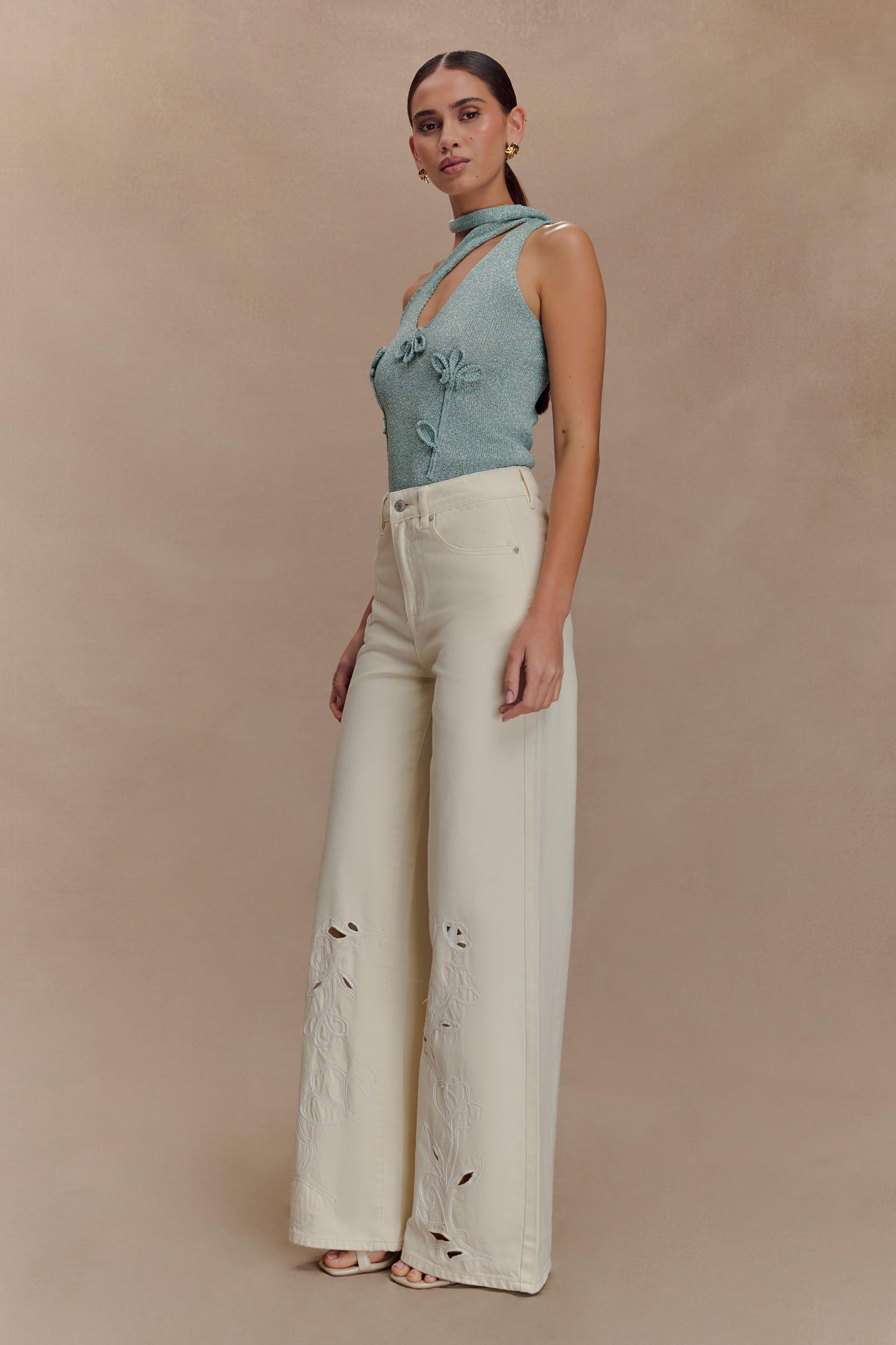 Leone One Shoulder Metallic Knit Top - Aqua Product Image