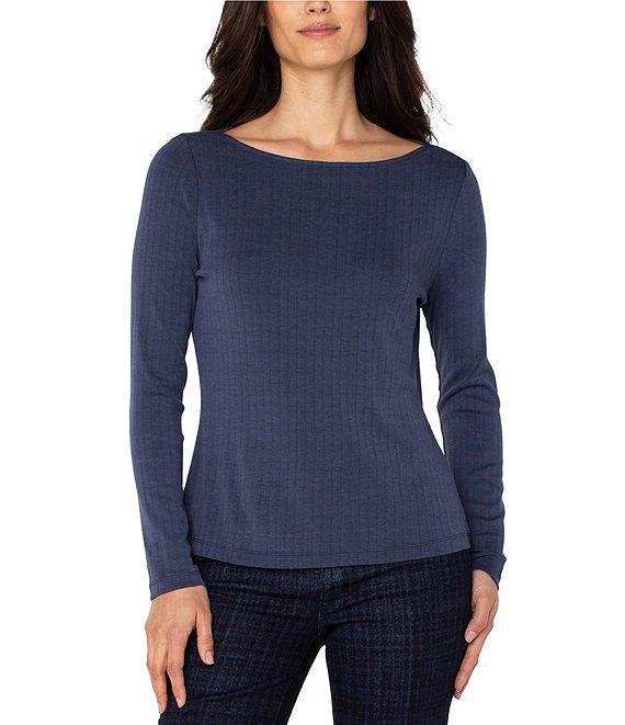 Liverpool Los Angeles Boat Neck Long Sleeve Knit Ribbed Top Product Image